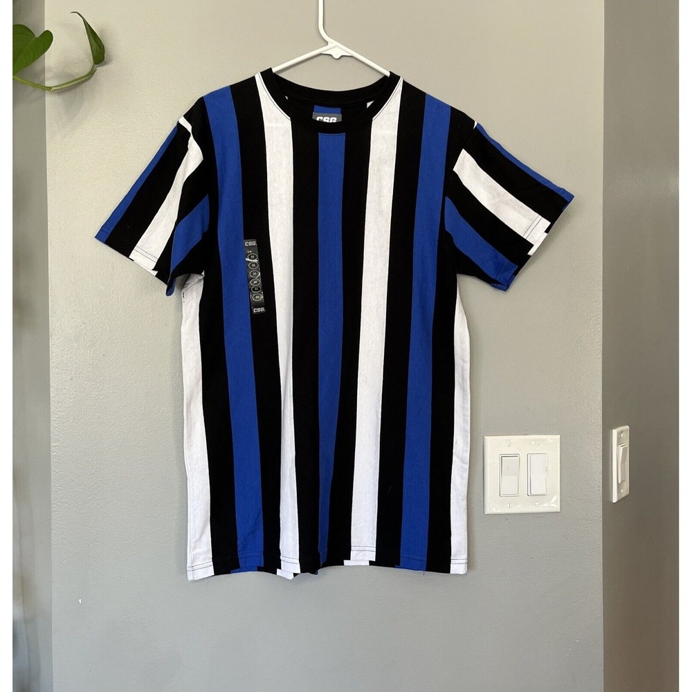 CSG T-Shirt Men's Size Medium Striped Short Sleeve 100% Cotton Crew Neck NEW